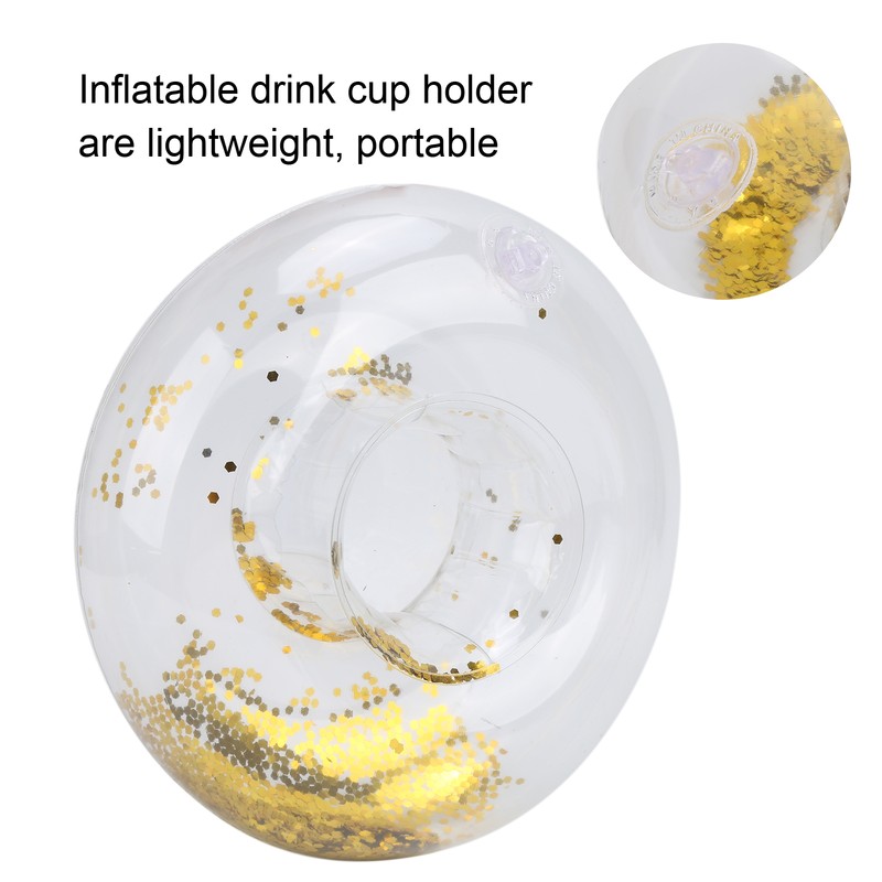 10pcs Round Gold Sequins Inflatable Drink Cup Holders Swimming Pool