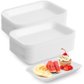 100 Pcs Crafts Foam Trays, White Foam Supermarket Disposable Poultry Meat Fruit Trays, BBQ Grill Roast Food Plates, Rectangle DIY Craft Painting Trays for Printmaking DIY Handicraft (8 x 4.7 x 1 in)