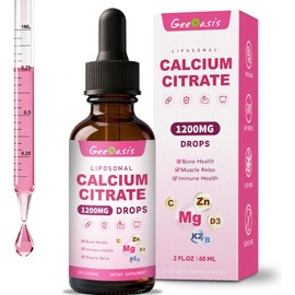 Liposomal Liquid Calcium Citrate Drops 1200MG, Liquid Calcium Magnesium Zinc Supplement for Women & Kids, with Vitamin C, D3 & K2, Boron, Bone & Muscle Health, Immune & Overall Support, 2 Fl Oz