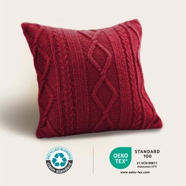 Kozyhvn Throw Pillow Covers Set of 2-12x20 Inch Handknit Decorative Throw Pillow Covers,Wool Woven Cushion Covers,Chunky Yarns Couch Pillow Covers for Sofa Living Room Home Decor,Red