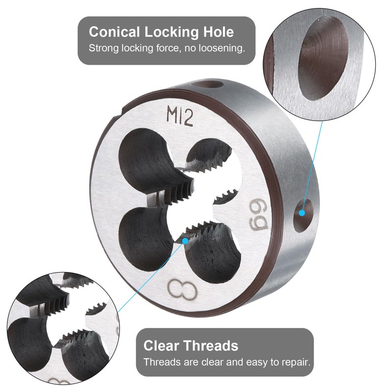 sourcing map Round Threading Die M12 x 1.75 Metric Thread