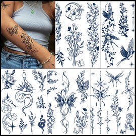 Tazimi Semi-Permanent Tattoos for Women Girls Long Lasting 1-2 Weeks Temporary Tattoos Flower Branch Tattoo Stickers Waterproof 100% Plant-Based Ink Infinity Realistic Fake Tattoos Fof Adult