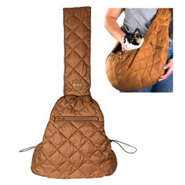 SUSU PET CO. Cat Sling and Small Dog Carrier, Hands-Free, Versatile Carrying Option Small Dog Sling, Size and Shoulder Strap Adjustable Puppy Carrier, Plush Soft Fabric, Safety Belt. (Camel Brown)