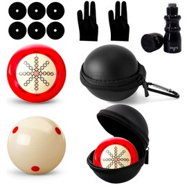 Conderyang 13 Pcs Billiards Accessories Set-2 pcs 2-1/4" Training Cue Ball with Black Case 3 in 1 Billiard Pool Cue Accessories Tool Scuffer Shaper and Aerator 6 Table Marker Dots 2 Three Finger glove