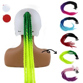 Helmet Pigtails，Helmet Curly Ponytail Helmet Hair with Suction Cup for Motor Bike 1PCS (Dark Green/Light Green)