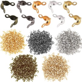 1500 Pieces Beads Tips Knot Covers Clamshell Crimp Tips Beads Set Calotte Ends Knot Covers Fold-Over Bead Covers for Jewelry Making DIY Bracelet Necklaces(Multicolor)