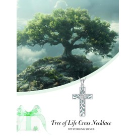 POTOPYY Tree of Life Cross Necklace S925 Sterling Silver Religious Cross Necklace Pendant Faith Family Tree Cross Jewelry for Women Mom Wife Daughter Christmas Birthday Mothers Valentine Day Gifts