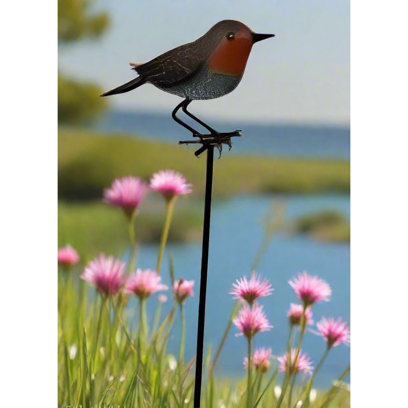 Garden Metal Bird Stake Decoration, Robin Design, Outdoor Decorative Yard