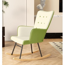 VIRRMO Glider Rocking Chair Nursery Comfy Accent Chair with High Back Faux Leather Living Room Chairs Color Button Tufted Armchair Reading Chair for Bedroom Nursery Office, Cream+Apple Green