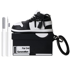 Maxjoy for Airpods 3rd Generation Case, Cute 3D Box Case Compatible with Airpods 3 Case Cover, Shockproof for Airpods 3 Case Men Women with Cleaner Kit & Keychain-Black