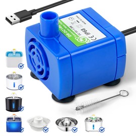 IP68 DR-DC160 submersible water pump Cat Water Fountain Pump for Tritone Ceramic, Stainless Steel, Round Flower Cap Cat Fountains, Automatic Pet Water Dispenser Replacement Pump (No LED & With Brush)