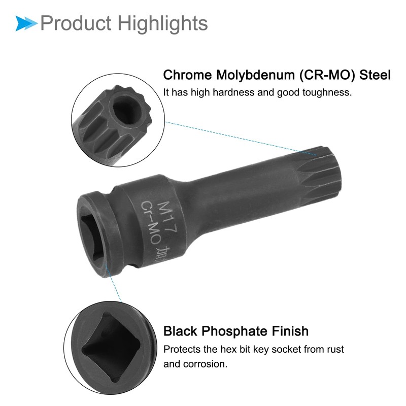 CoCud Impact Triple Square Spline Bit Socket, M17 Bit 1/2"