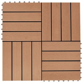 vidaXL WPC Decking Tiles Set, Teak Color, 11 Pieces, 11.8"x11.8" Size, Total 10.8 ft² Coverage, Quick Connect, Water-Resistant and Durable