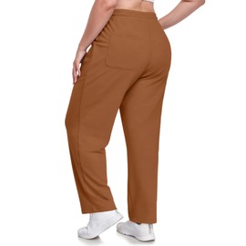 COOTRY Plus Size Straight Leg Sweatpants Women Athletic Workout Yoga Pants Lounge Casual Sweat Pants with 3 Pockets Brown 3XL