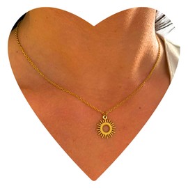 NataschaWoge® Sun Dots Minimalist Jewellery Stainless Steel Gold Silver Chain Necklace + Pendant Gift for Her Hollow Sun Gold Chain, Stainless Steel