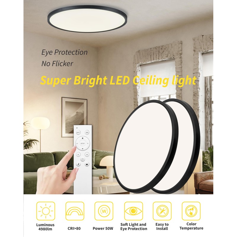 1pack 24 Inch Remote Control Dimmable Large LED Flush Mount