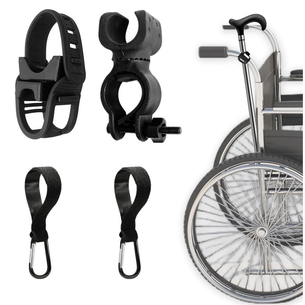 SADIKALO - Kit de soporte para bastón, 4 accesorios para bastón, para silla de ruedas, soporte universal con gancho para personas mayores