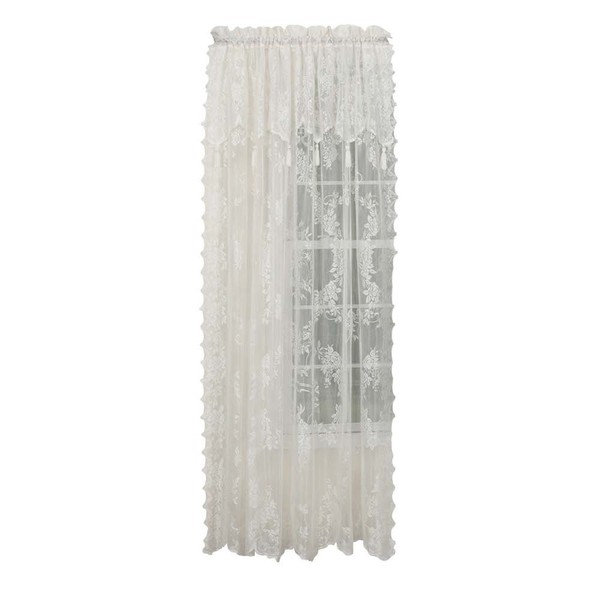 Stylemaster Carly Lace Panel with Attached Valance, 56 in x 63 in, Ecru