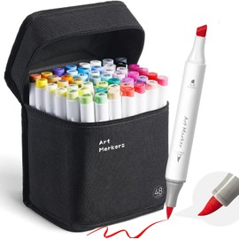Aymxcls Art Markers Alcohol Based, Double Tipped Coloring Drawing Illustrations, Artist Dual Tip Graphic Markers Crayon Markers for Coloring Drawing (48 Pack)