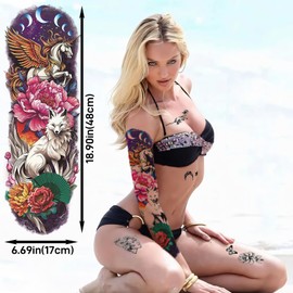 CUTELIILI Temporary Tattoo for Women, 6 Sheets Flora Sleeve Tattoos Skeleton, 10 Sheets Half Arm Tattoo Kits, Fake Tattoos That Look Real, Roses, Eyes, Fox for BBQ Pool Beach Party