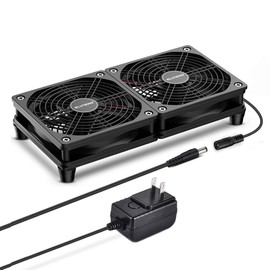 Dual DC 120mm Case Fan with Power Adapter, Powerful 12V Ventilator Fan for Laptop Receiver DVR PlayStation Xbox Desk Computer Cabinet Cooling