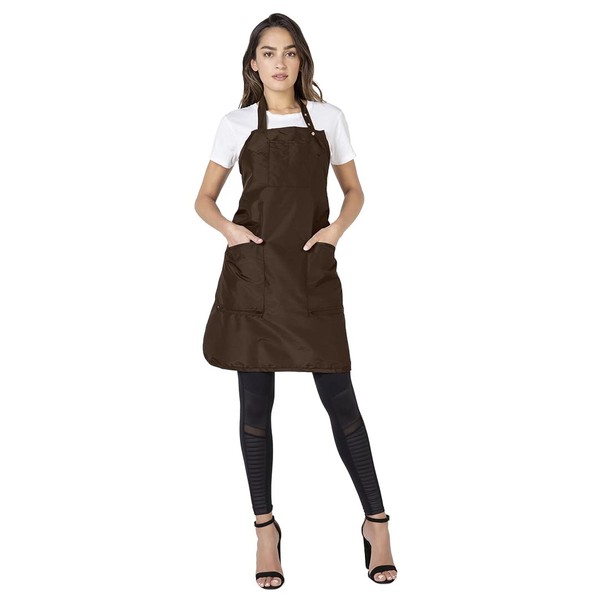 Betty Dain Ultimate Salon Stylist Apron, Lightweight Iridescent Nylon, Two Lower Pockets with Zippered Bottoms, Adjustable Snap Neck Closure, Waist Ties Worn Front or Back, Machine Washable, Brown