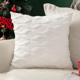 MIULEE Christmas Cushion Covers Fluffy Plush Pillowcase 2 Pack Wool Throw Pillow Case Decorative Throw Pillow Cover Elegant With Plush Home for Sofa Bedroom Living Room 45 x 45 cm 18 x 18 Inch White