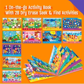 SpriteGru 28 Dry Erase Activities Book, Reusable & Erasable Game Pad, Explore and Find Games Interesting Educational Toy and Learning Tool for Road Trip Airplane Travel