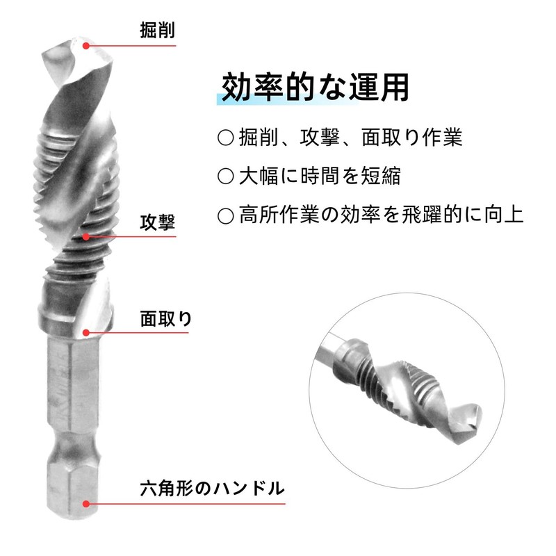 Tap Drill Set, Hexagonal Shaft, Carbide Drill, For Stainless Steel,