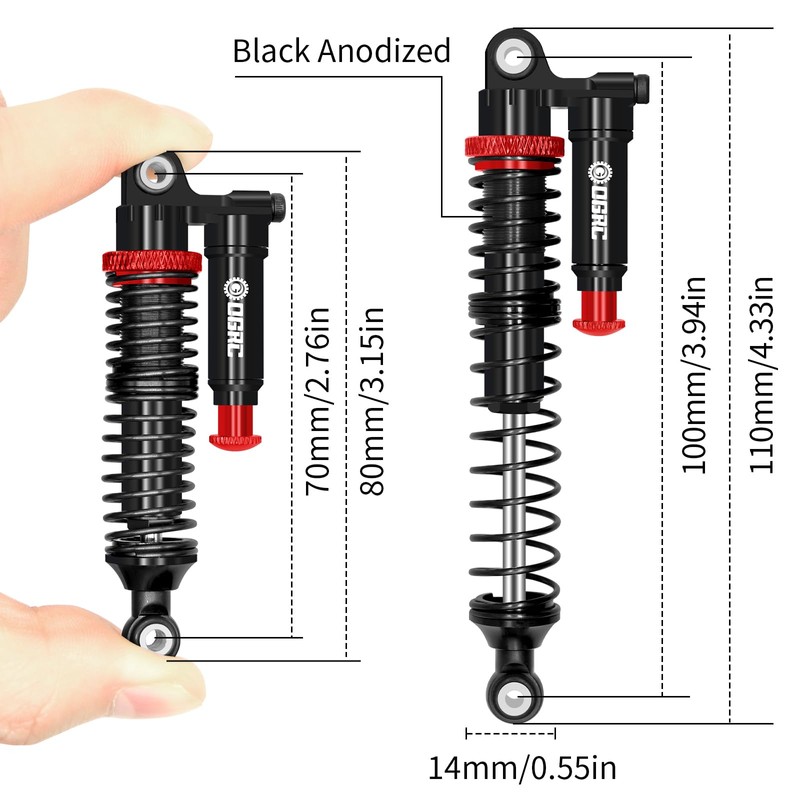OGRC 100mm Aluminum Adjustable Piggyback Shock Absorber RC Damper for