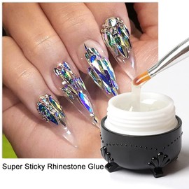 2Pcs Nail Rhinestone Glue Gel,Clear Nail Glue Precision Pen Super Strong Adhesive Nail Art Glue Gel for Nail Glitter Nail Gems Nail Jewels Nail Crystals Nail Beads Nail Diamonds 3D Nail Charm Sequins