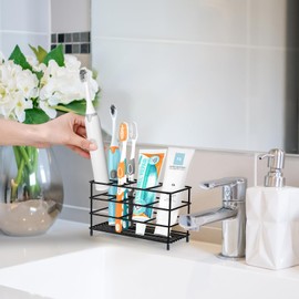 MYITYARD Toothbrush Holders for Bathrooms, 7 Slots 304 Stainless Steel Tooth Brushing Organizer, Tooth Brush Toothpaste Holder for Bathroom Countertop, Black