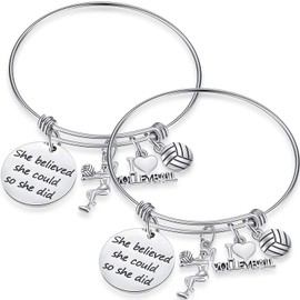 SATINIOR 2 Pieces Volleyball Softball Charm Bangle Bracelet Jewelry Gift for Ball Players (Volleyball)