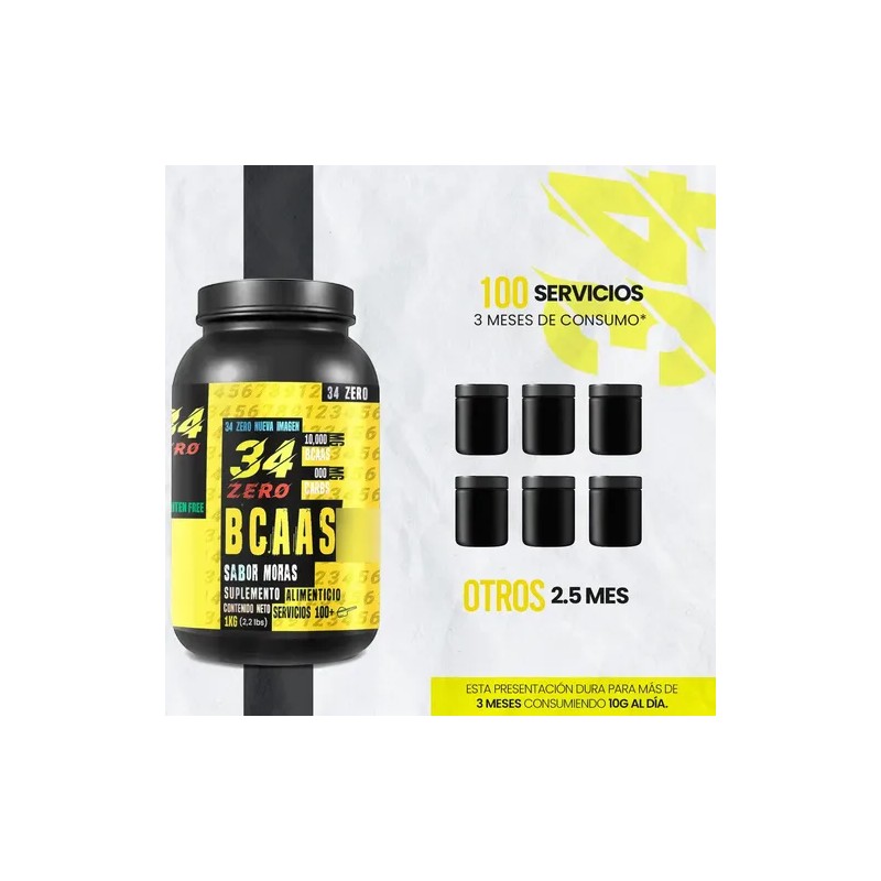 Aminoacido Bcaas 34 Zero 1kg 100 Servicios Varios Sabores