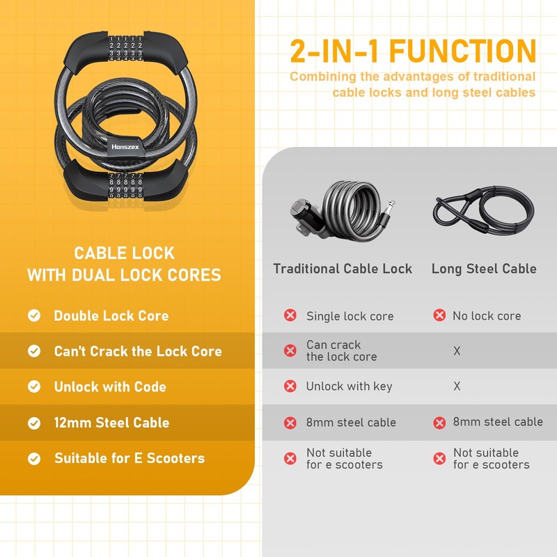 Honszex E Scooter Lock, 5-Digit Cable Lock for E Scooter/Scooter,