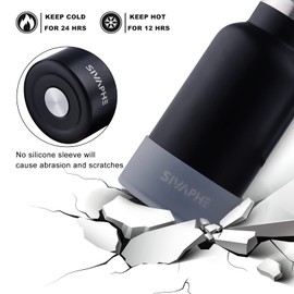 Sivaphe 12oz Water Bottle with Straws and 2 Lids, Stainless Steel Insulated Small Water Bottle for School Boys (Black)