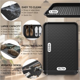 UHIAGREE Boot Trays for Entryway, Multifunctional Shoe Mat with Cleaning Brush, Boot Tray for Shoes Plants Pots Paint Tins Pet Bowls Black (3pcs 23.6'' x 15.7'' x 1.2'')