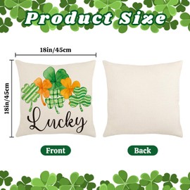 St Patrick’s Day Pillow Covers Decoration 18x18 Inch Lucky Charm Shamrock Throw Pillowcase Green Holiday Cushion Case Covers for Home Farmhouse Couch Sofa Bed Decor (Set of 4)