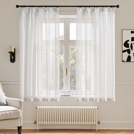 TOPICK Net Curtains for Windows 54 Inch Drop, Sheer Curtains White Short Voile Curtain 2 Panels for Bedroom, Lightweight Short Privacy Curtains for Living Room, Kitchen, 55W x 54L Inches