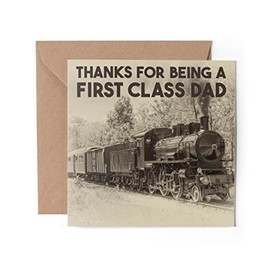 1 x Greeting Card - Vintage Steam Train First Class Dad Happy Birthday Father's Day Travel Funny Love Wife Partner Girls Boys Friend #79740