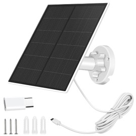 Solar Panel Charger for Security Camera Outdoor, 5W Solar Panels with Micro USB & USB C Adapter for DC 5V Rechargeable Battery Camera, IP65 Waterproof, 360°Adjustable Mounting, 9.8 Ft Charging Cable