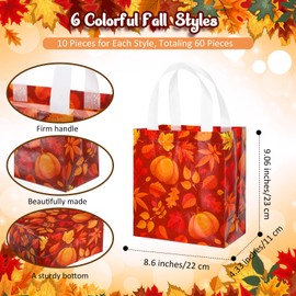 Windyun 60 Pcs Fall Thanksgiving Gift Bags Non-Woven Pumpkin Turkey Gnome Party Tote Treat Bags with Handles Reusable Candy Goodie Stuffers Grocery Shopping for Autumn Party Favors Supplies