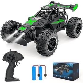 ACAMMZAR Remote Control Car, 1:18 High Speed RC Car for Kids, 20KM/H Monster RC Truck Off Road with Lights Toys for Boys, Green