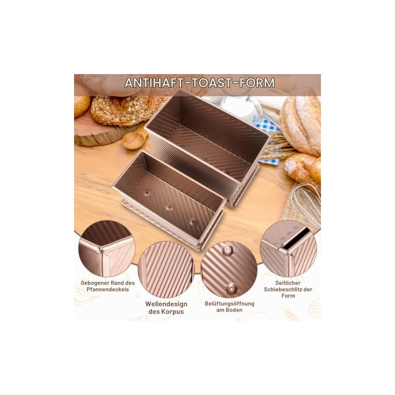 Bread Baking Mould with Lid, Rectangular Rose Gold, Toast Bread