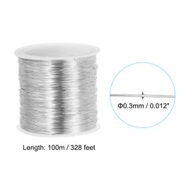 PATIKIL 28 Gauge Jewelry Wire, 328 Feet/100M Pure Copper Jewelry Beading Wire Soft Metal Plant Stem Ties for Jewelry Craft, Silver Tone (0.012")