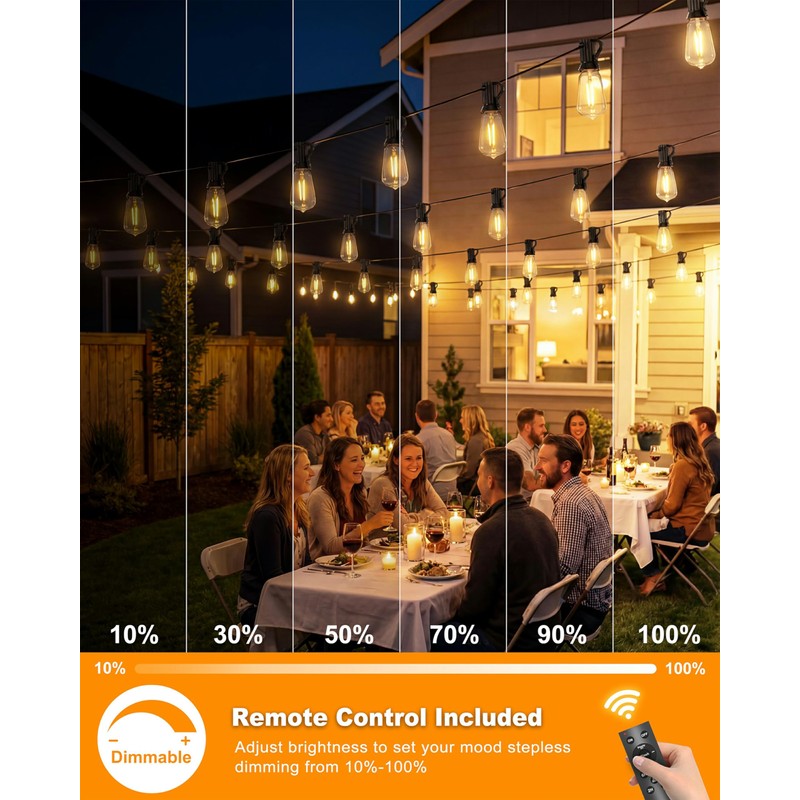 Pesken Solar String Lights Outdoor Waterproof, 54FT Patio Lights Solar