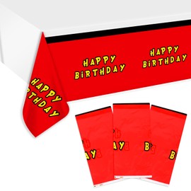 SAVITA 3pcs Cartoon Themed Happy Birthday Tablecloths, 70.8x42.5in Rectangular Table Cover Red White Plastic Birthday Party Table Cloth Decorations Supplies for Kids Events Decor