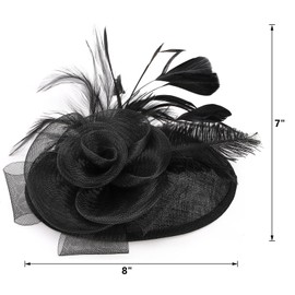 DEAYOU Fascinator Hat, Hair Clip Hat for Women, Fibre Feather Flower Bowler, Small Veil Wedding Party Hat Tea Hat Headpiece for Cocktail Party, Black