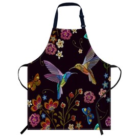 Smooffly Humming Bird and Tropical Flowers Apron,Adjustable Neck Bib Apron for Men Women,Suitable for Kitchen Cooking Waitress Chef Apron