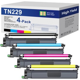 TN229 Toner Cartridges 4 Pack TN229BK/C/M/Y Replacement for Brother 229 TN-229 TN229XL TN-229XL Toner for HL L3280CDW MFC L3720CDW Printer Toner - TN2294PK ( Black, Cyan, Magenta, Yellow)